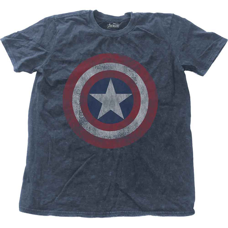 Marvel Comics Unisex T-Shirt: Avengers Assemble Cap (Denim Blue) (Wash Collection)