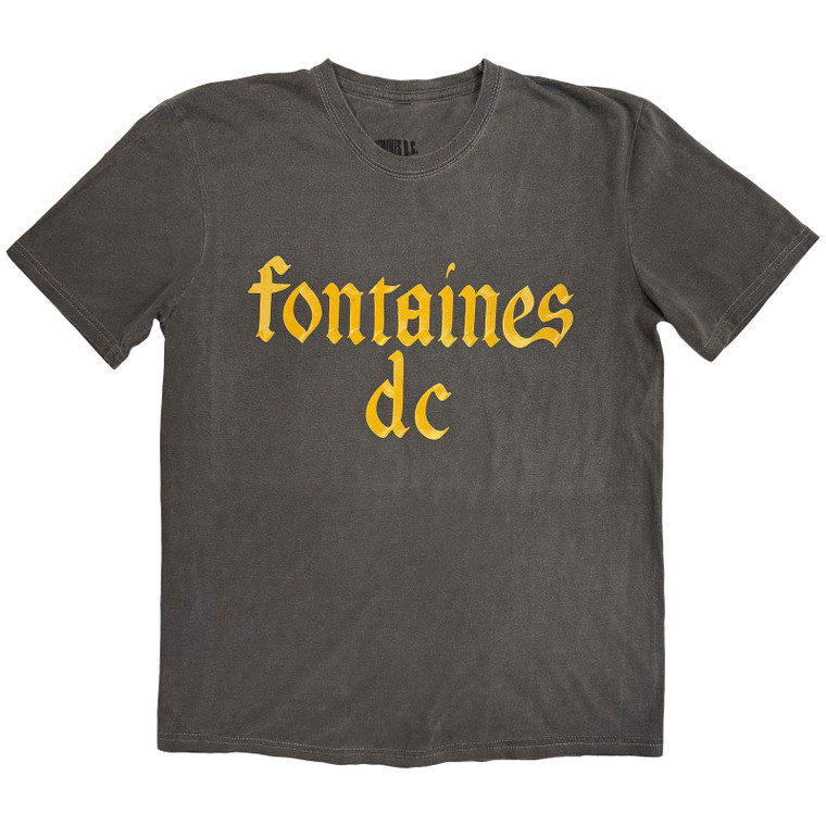 Fontaines D.C. Unisex Stone Wash T-Shirt: Gothic Logo Stone Wash (Charcoal Grey)