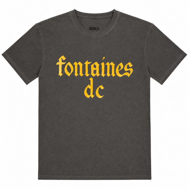 Fontaines D.C. Unisex Stone Wash T-Shirt: Gothic Logo Stone Wash (Charcoal Grey)