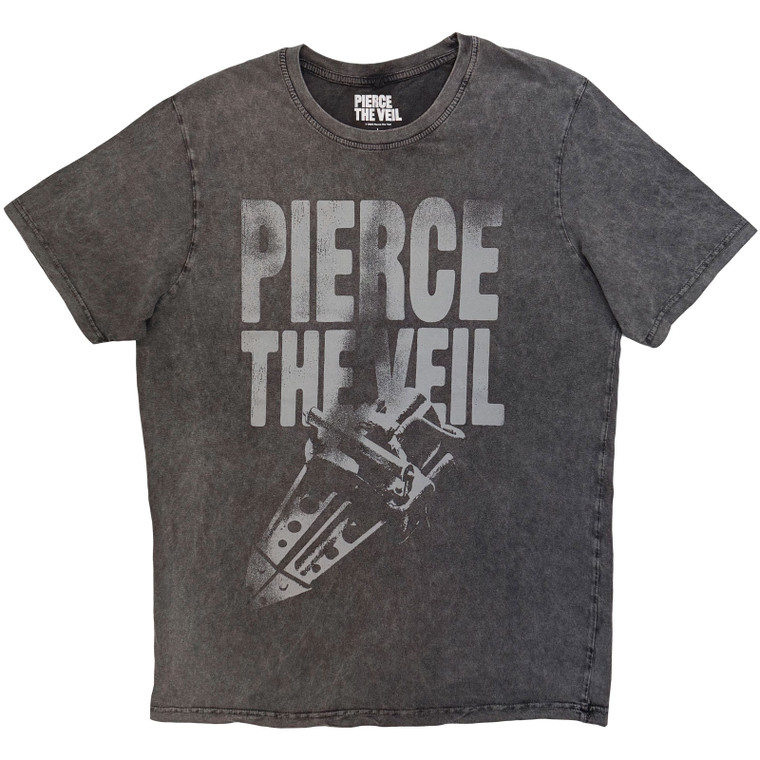 Pierce The Veil Unisex Stone Wash T-Shirt: Large Text (Charcoal Grey)