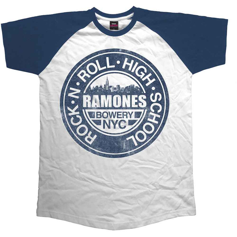 Ramones Unisex Raglan T-Shirt: Bowery NYC (Navy Blue & White)