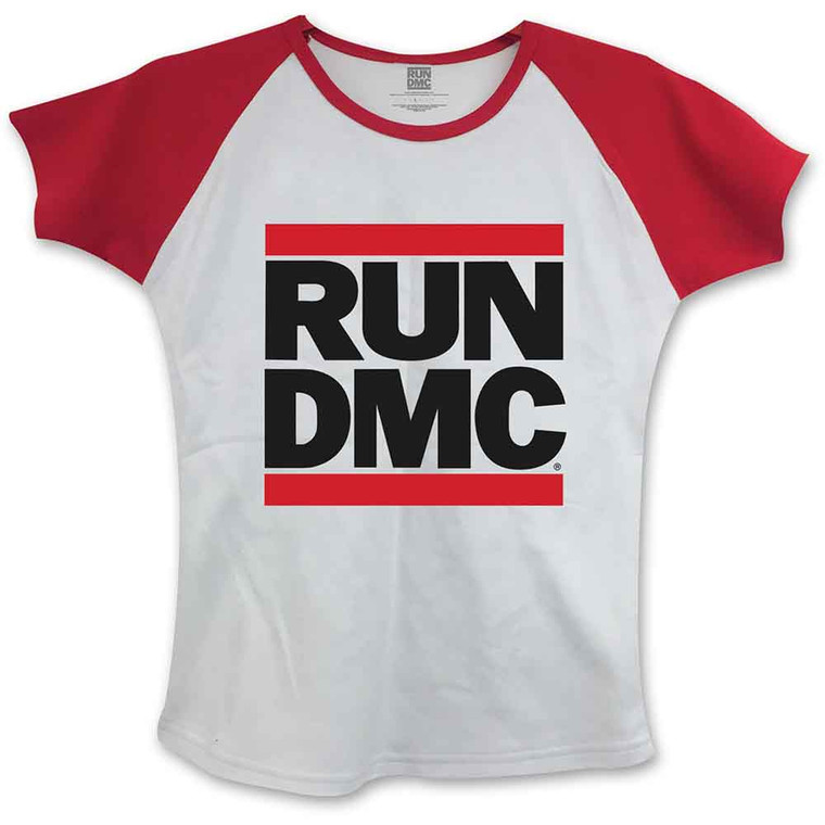 Run DMC Ladies Raglan T-Shirt: Logo (Red & White) (Skinny Fit)