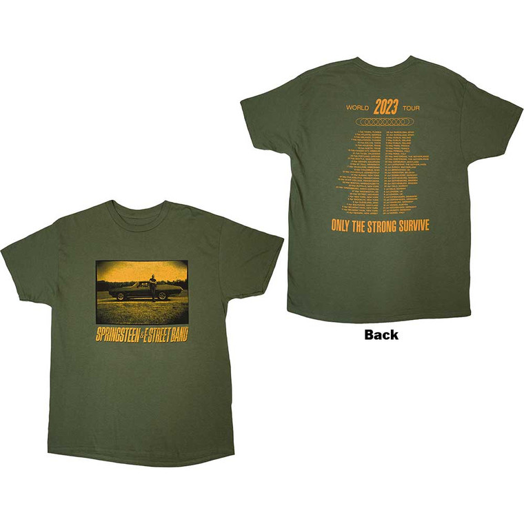 Bruce Springsteen Unisex T-Shirt: Tour '23 Sepia Car (Grey) (Back Print & Ex-Tour) (Medium)
