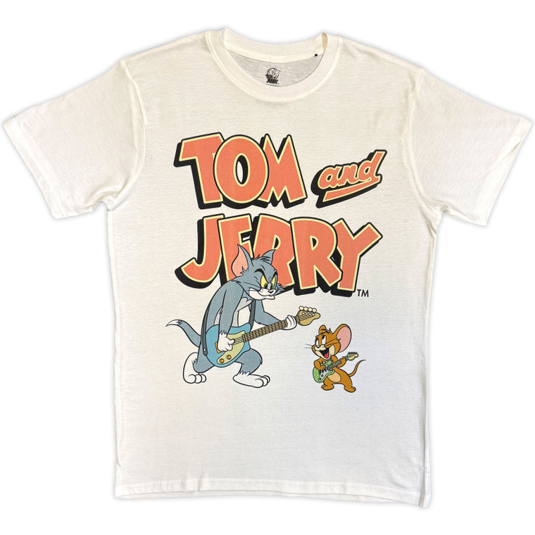 Tom & Jerry Unisex T-Shirt: Playing Guitar (White)