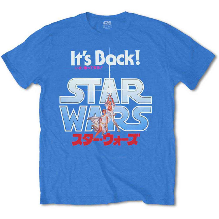 Star Wars Unisex T-Shirt: It's Back! Japanese (Iris Blue)