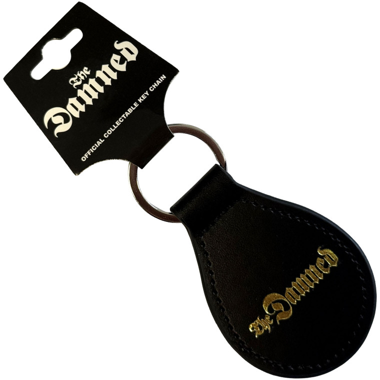 The Damned Leather Keychain: Gold Gothic Logo