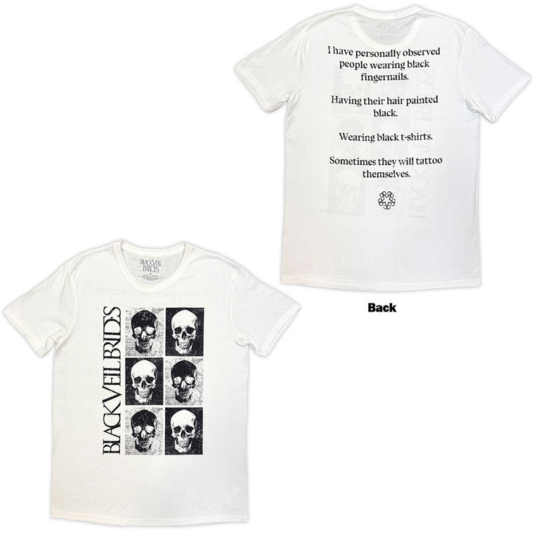 Black Veil Brides Unisex T-Shirt: Skulls (White) (Back Print)