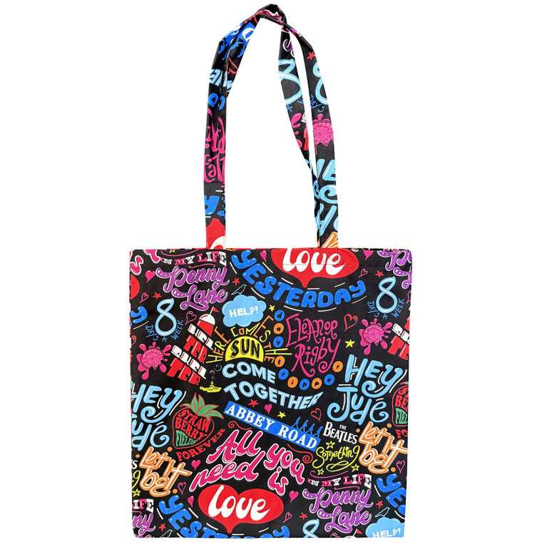The Beatles Cotton Tote Bag: Song Titles (Black)