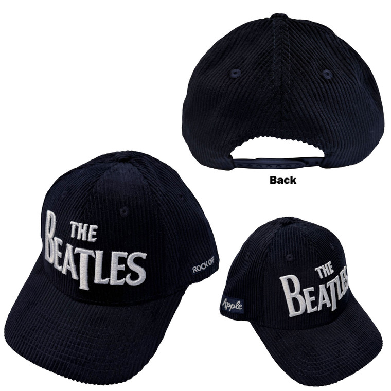 The Beatles Unisex Baseball Cap: Drop T Logo & Apple Corduroy (Navy Blue)