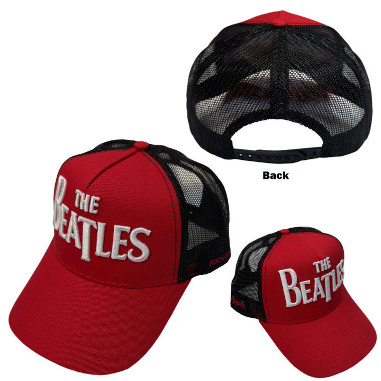 The Beatles Unisex Mesh Back Cap: Drop T Logo & Apple (Red & Black)