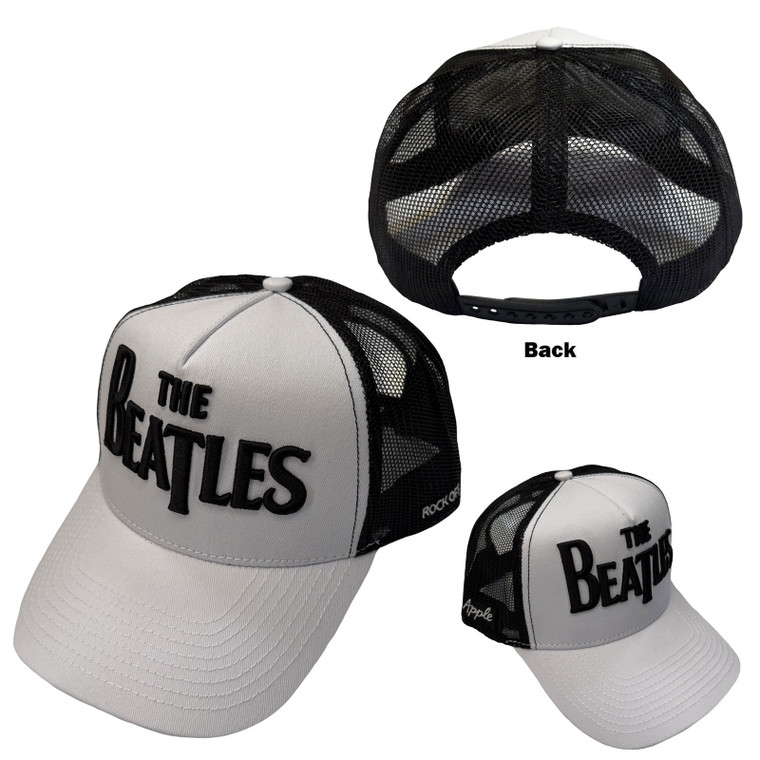 The Beatles Unisex Mesh Back Cap: Drop T Logo & Apple (Black & White)