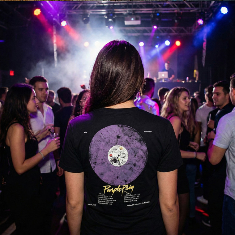 Prince Unisex Carbon T-Shirt: Purple Rain 40th Anniversary (Black) (Back Print)