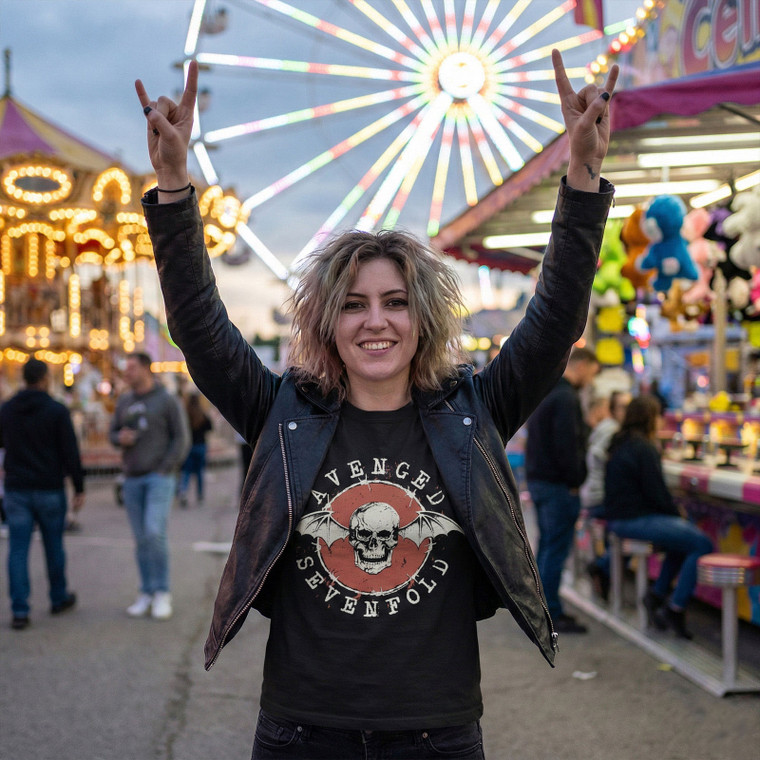 Avenged Sevenfold Unisex Carbon T-Shirt: Deathbat Red Circle (Black)