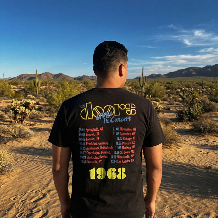 The Doors Unisex Carbon T-Shirt: Live In Concert '68 (Black) (Back Print)
