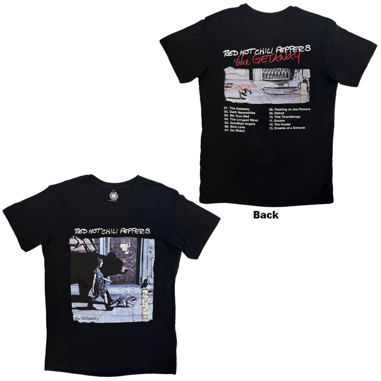 Red Hot Chili Peppers Unisex Carbon T-Shirt: The Getaway Tracklist (Black) (Back Print)