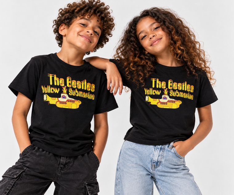 The Beatles Kids T-Shirt: Logo & Sub (Black)