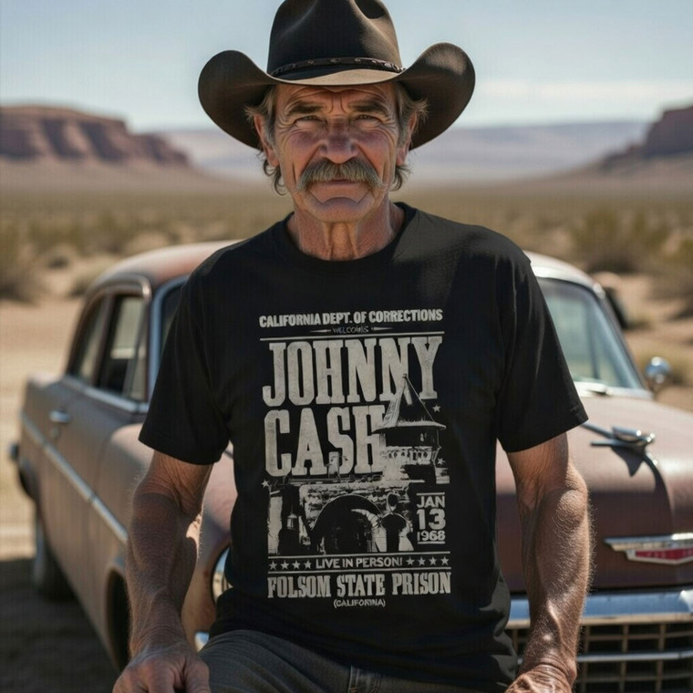 Johnny Cash Unisex Carbon T-Shirt: Prison Poster (Black)