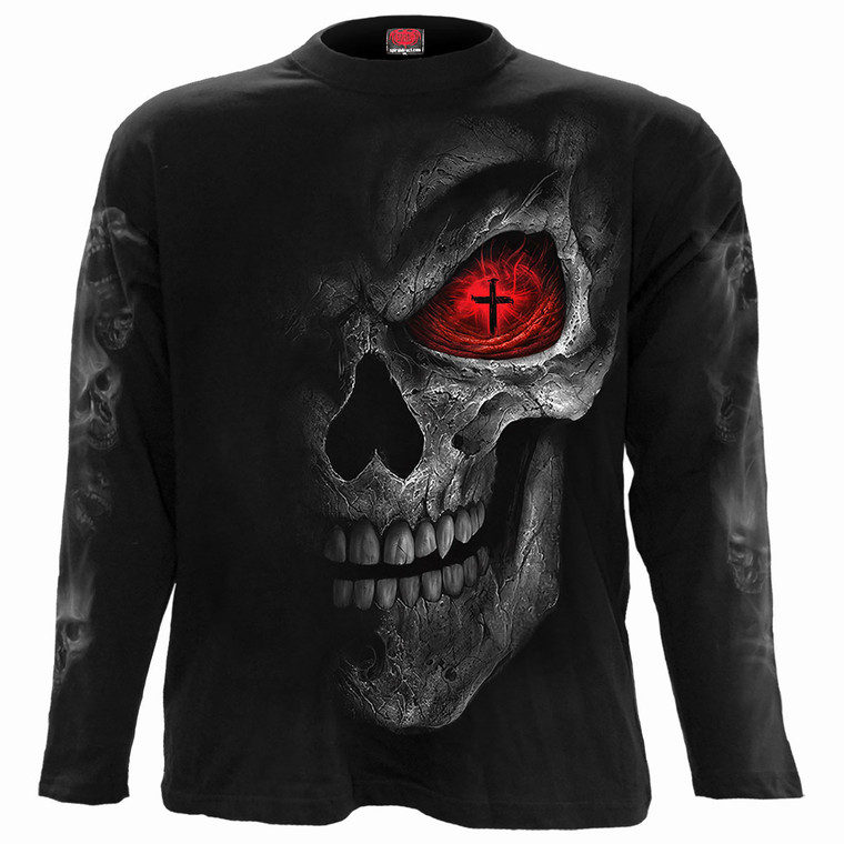 Spiral Unisex Long Sleeve T-Shirt: Death Stare (Black) (Back & Sleeve Print)