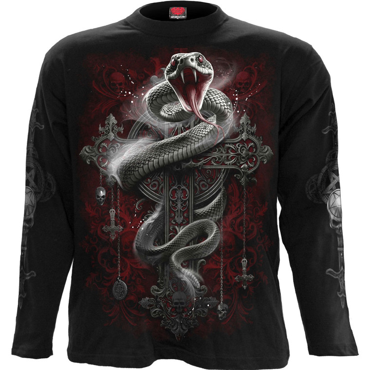 Spiral Unisex Long Sleeve T-Shirt: Gothic Serpent (Black) (Back & Sleeve Print)