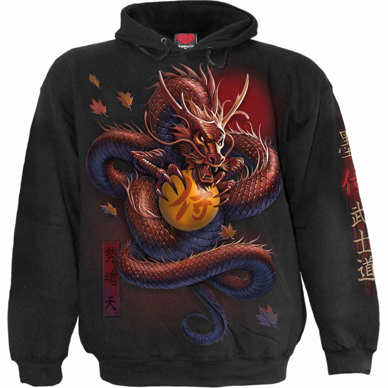 Spiral Unisex Pullover Hoodie: Samurai (Black) (Back & Sleeve Print)