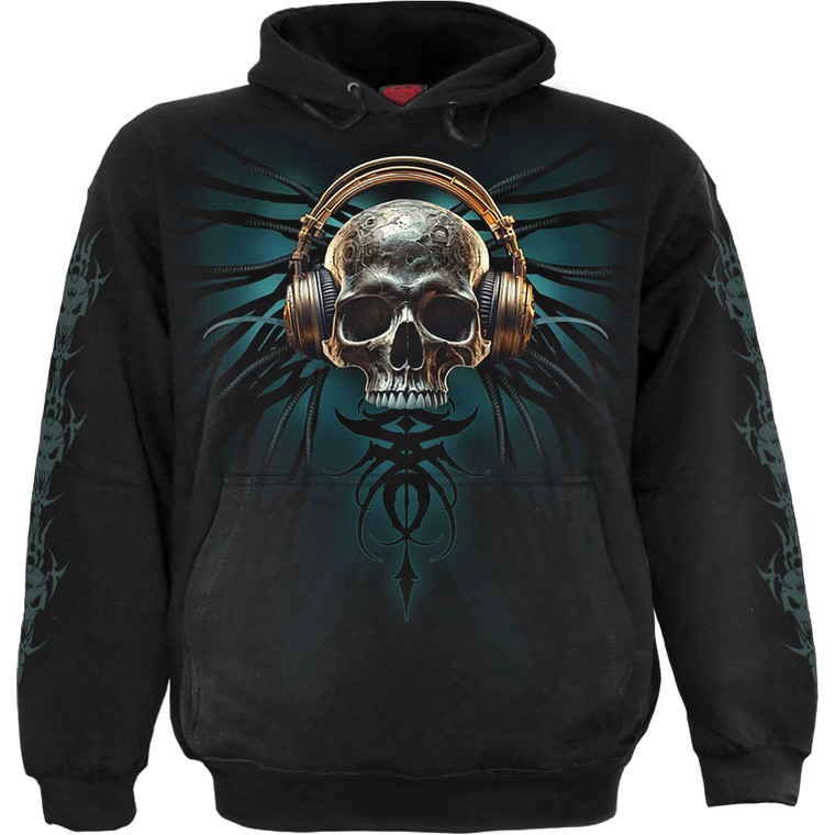 Spiral Unisex Pullover Hoodie: Dread Rocks (Black) (Back & Sleeve Print)