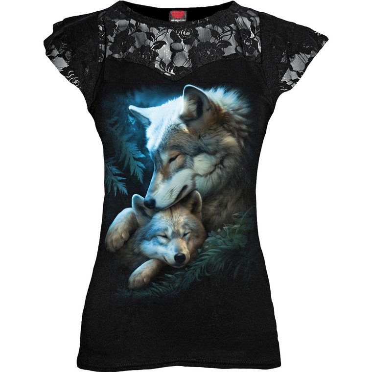 Spiral Ladies Lace Layered Cap Sleeve Top: Mother's Love (Black)