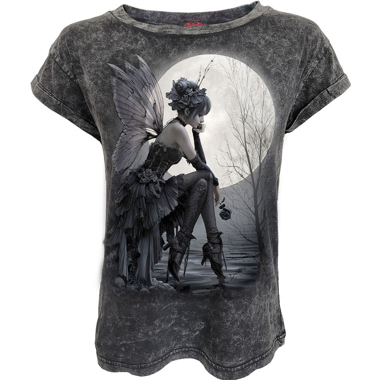 Spiral Ladies Acid Wash T-Shirt: Reflections (Black & Grey)