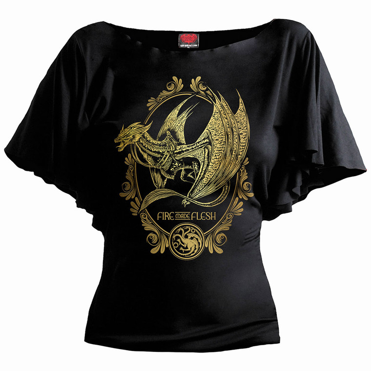 House of Dragons Ladies Latin Boatneck Top: Filigree (Black)