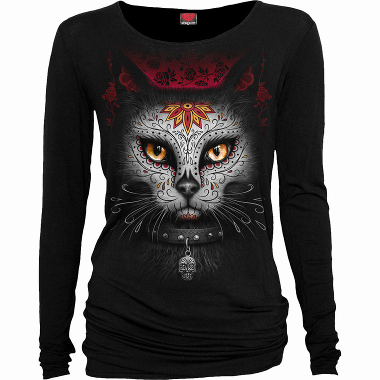 Spiral Ladies Long Sleeve Baggy T-Shirt: Catrina (Black)