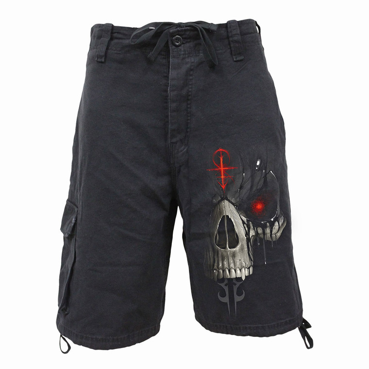 Spiral Unisex Vintage Cargo Shorts: Dark Death (Black) (Back Print)