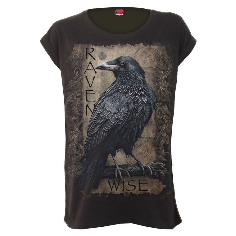 Spiral Ladies Loose Fit T-Shirt: Raven Wise (Black)