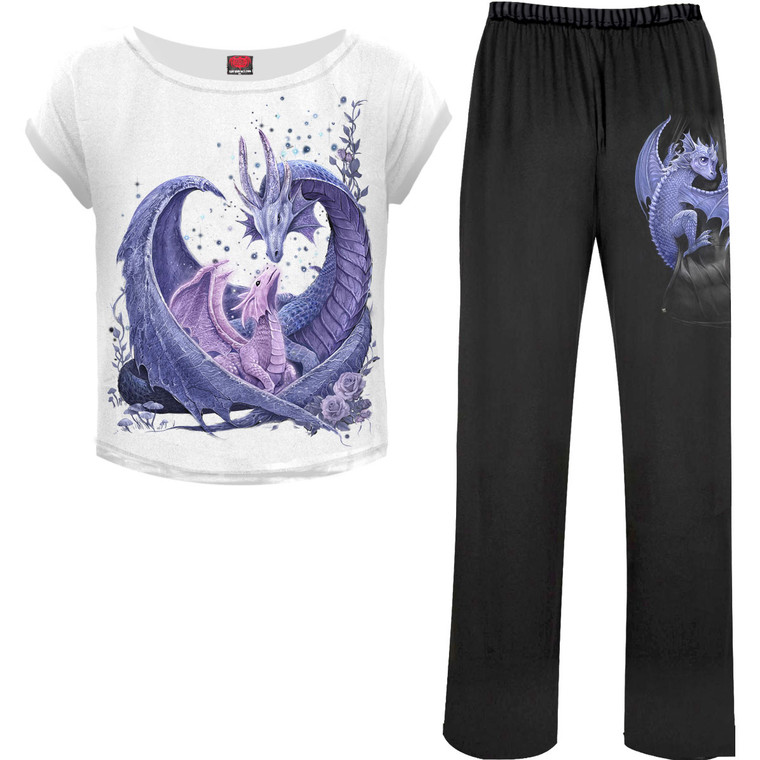 Spiral Ladies 4 Piece Gothic Pyjama Set: Maternal Instincts (Black & White) (Back Print)