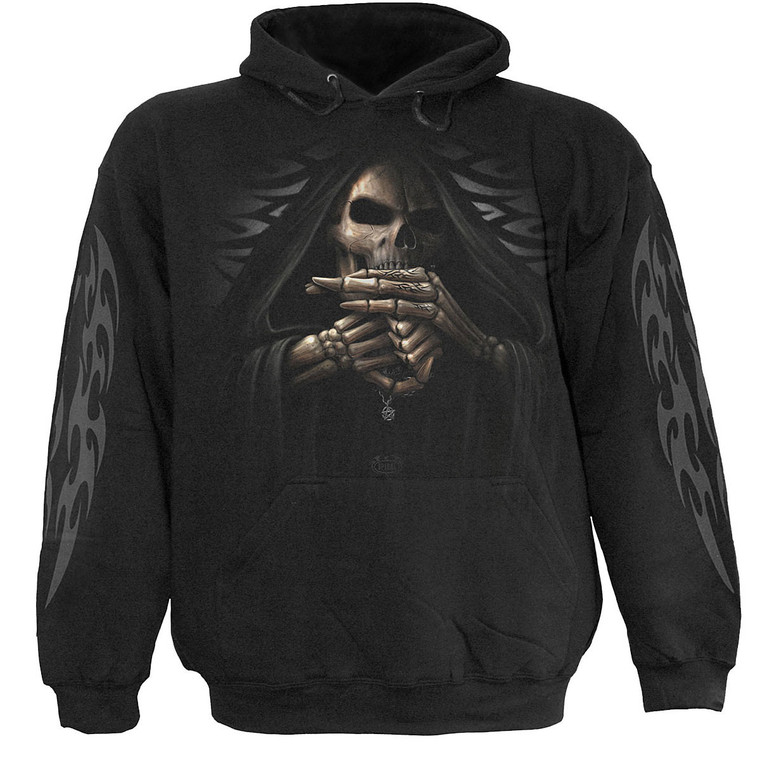 Spiral Unisex Pullover Hoodie: Bone Finger (Black) (Back & Sleeve Print)