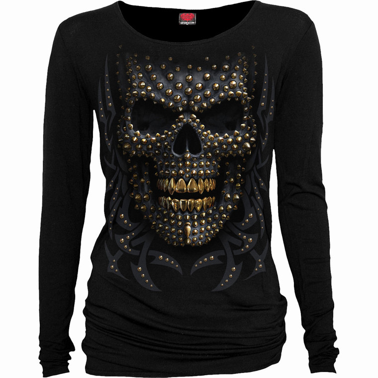 Spiral Ladies Long Sleeve Baggy T-Shirt: Black Gold (Black)
