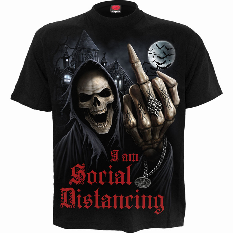Spiral Unisex T-Shirt: Social Distance (Black) (Back Print)