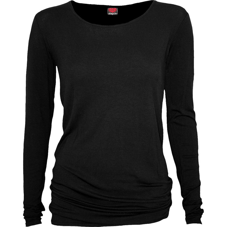 Spiral Ladies Long Sleeve Baggy T-Shirt: Plain (Black) (Blank)