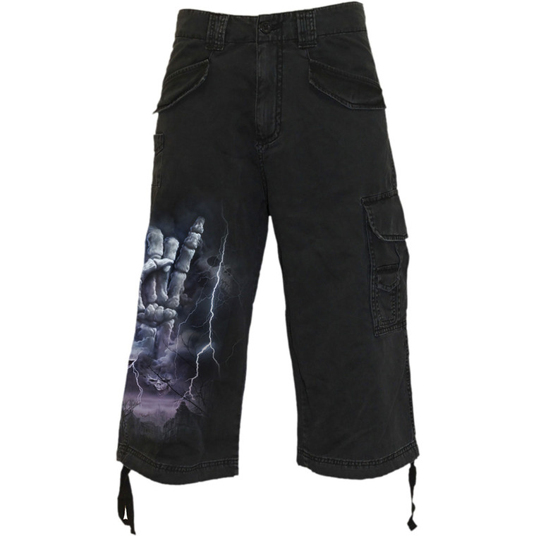 Spiral Unisex Vintage Long Cargo Shorts: Rock Eternal (Black) (Back Print)