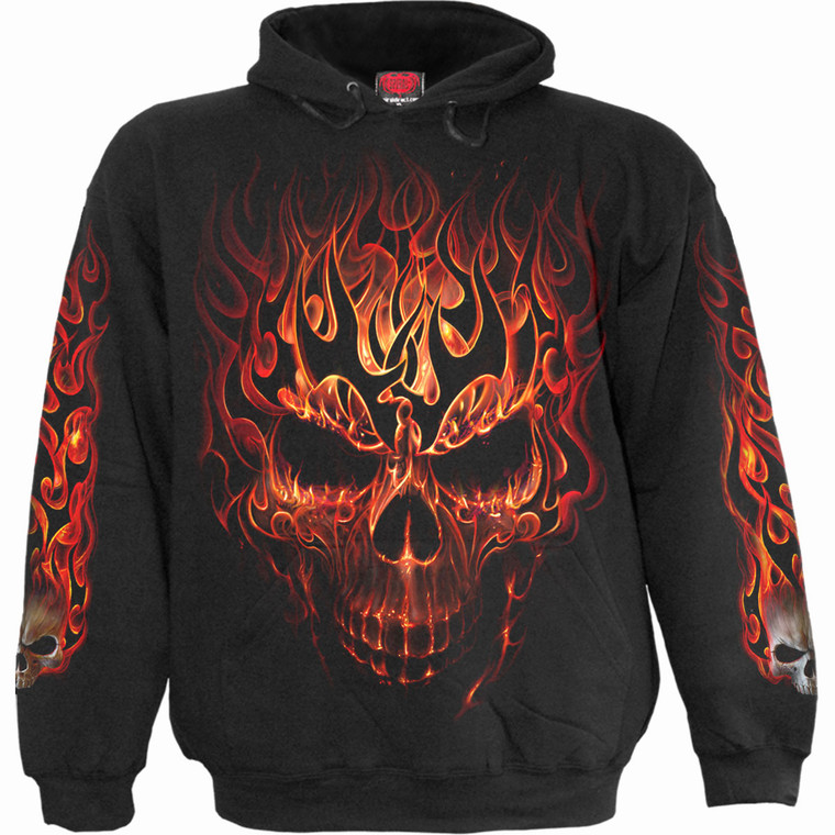 Spiral Unisex Pullover Hoodie: Skull Blast (Black) (Back & Sleeve Print)