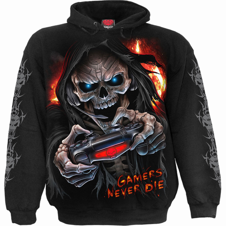 Spiral Unisex Pullover Hoodie: Respawn (Black) (Back & Sleeve Print)
