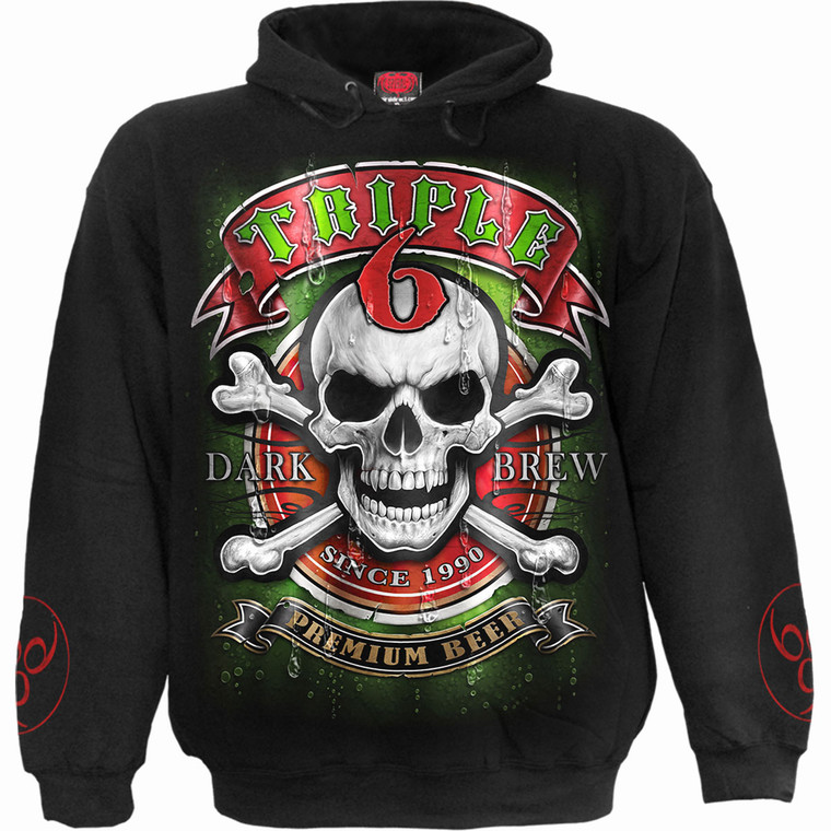Spiral Unisex Pullover Hoodie: Triple 6 (Black) (Back & Sleeve Print)