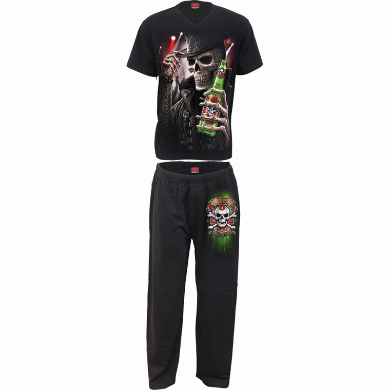 Spiral Unisex 4 Piece Gothic Pyjama Set: Triple 6 (Black) (Back Print)