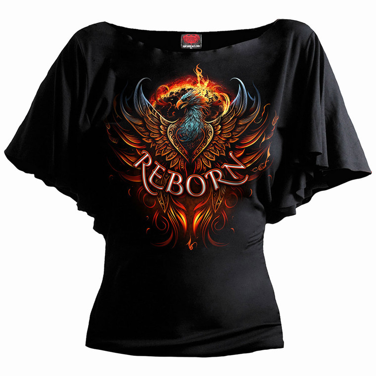 Spiral Ladies Latin Boatneck Top: Ashes Reborn (Black)
