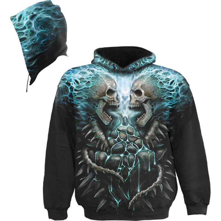 Spiral Unisex Pullover Hoodie: Flaming Spine (Black) (All Over Print)