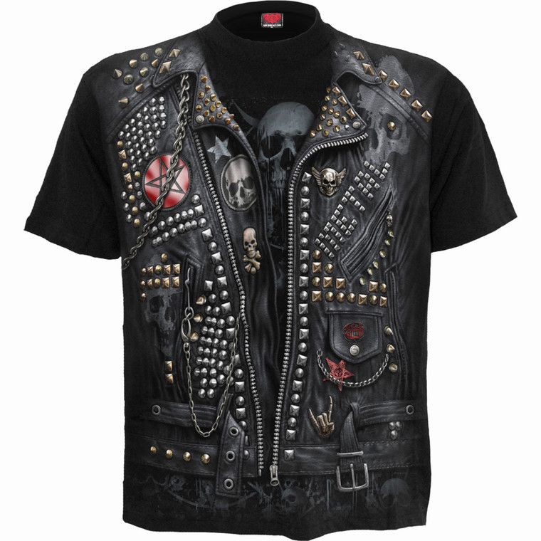 Spiral Unisex T-Shirt: Goth Metal (Black) (All Over Print)