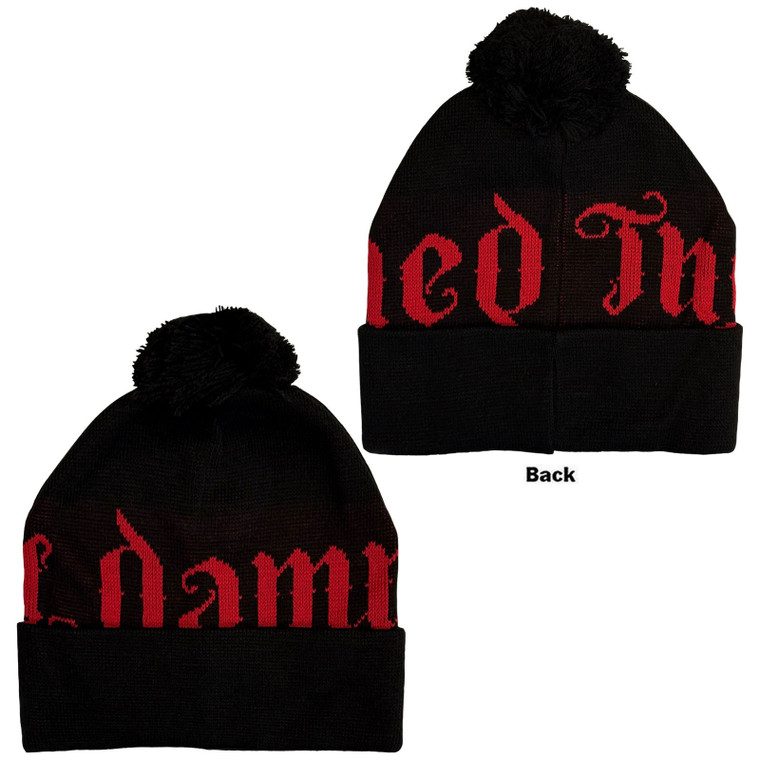The Damned Unisex Bobble Beanie Hat: Red Logo (Black) (Back Print) (Ex-Tour)