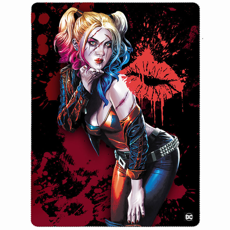 DC Comics Fleece Blanket: Harley Quinn Kiss (Black) (Double Sided) (Double)