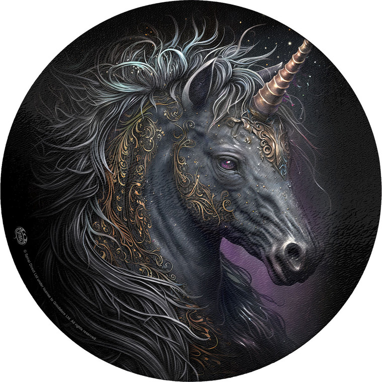 Spiral Glass Chopping Board: Celtic Unicorn (Clear) (Circular)