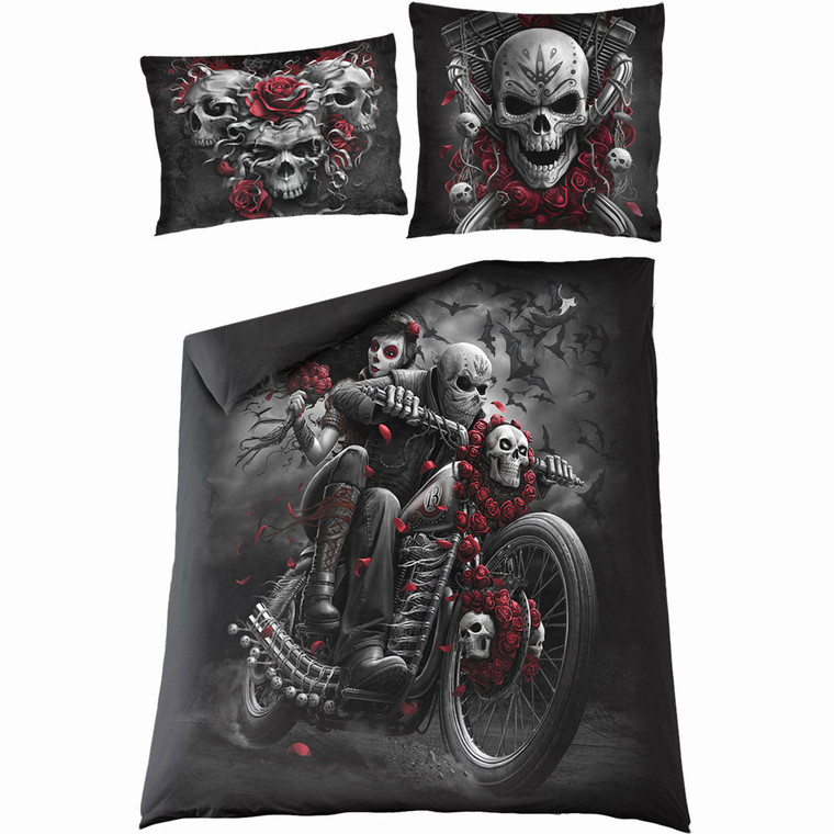 Spiral Duvet Set: Skulls N' Roses (Black) (Double)