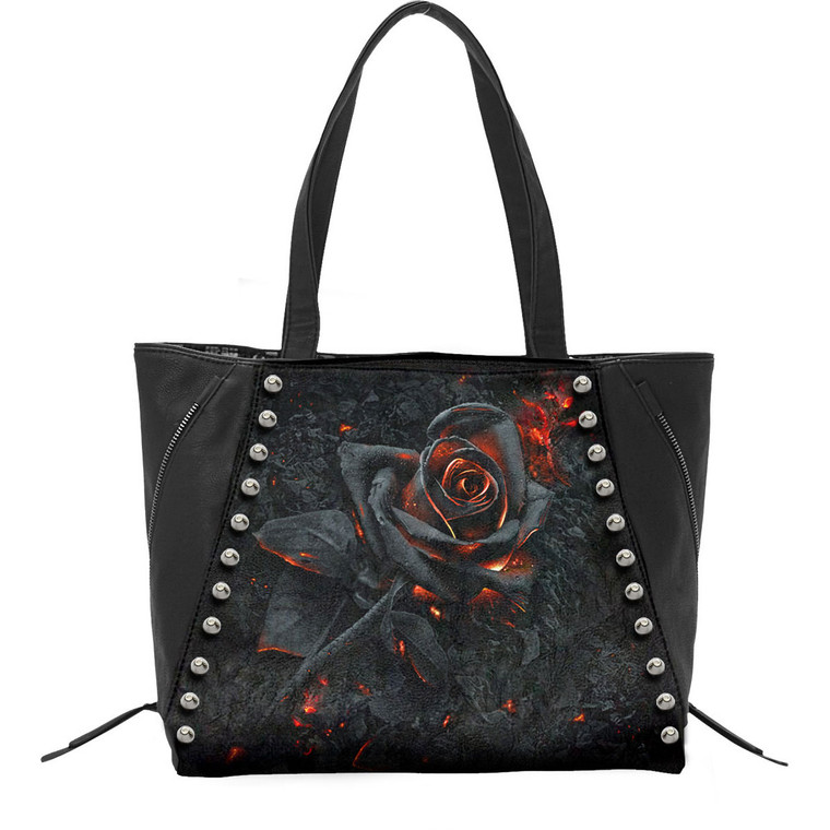 Spiral PU Leather Tote Bag: Burnt Rose (Black)
