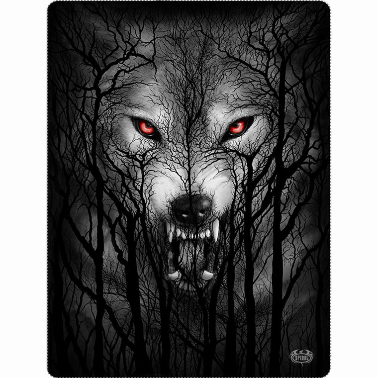 Spiral Fleece Blanket: Forest Wolf (Black) (Double Sided) (Double)